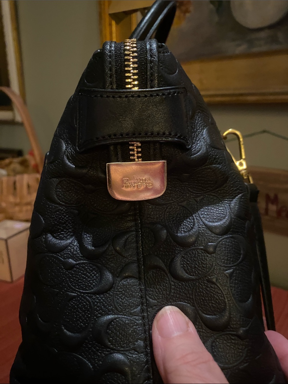 Coach Emma Black Satchel Crossbody Signature C and Cowhide Leather w/Gold studs - Picture 11 of 16